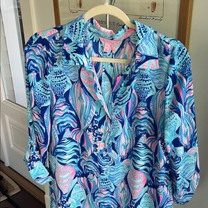 Lilly Pulitzer Blue and Pink Tropical Blouse